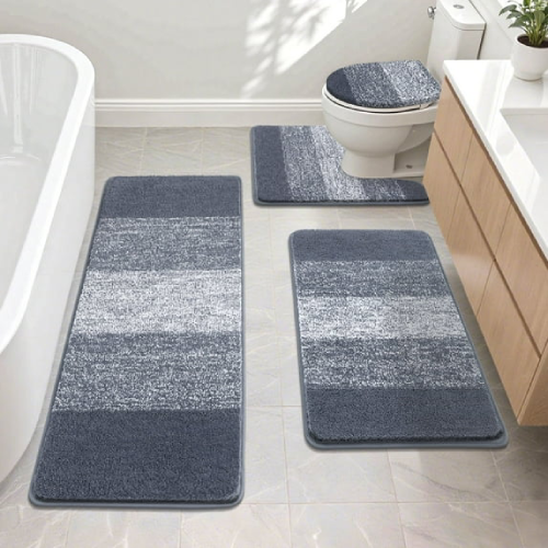 Ileading Traditional 4 Piece Microfiber Washable Bathroom Rug Set