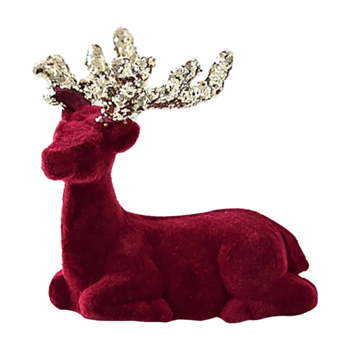 Christmas Reindeer Tabletop 8.6" H Red Flocking Standing Deer Decorations