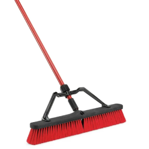 24" Wide Heavy Duty Outdoor Multi-Surface Push Broom Steel Handle Red Black