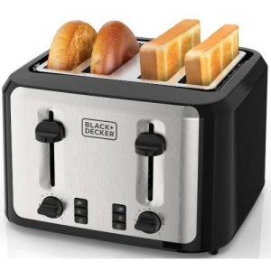 Black+Decker 4-Slice Toaster with Extra-Wide Slots and Drop-Down Crumb Tray